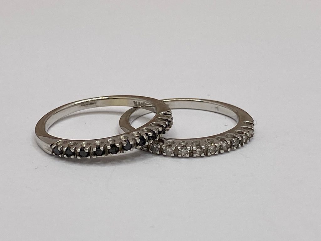 14K Solid White Gold Stackable  Band/Ring With Black White Diamonds !!! Size 5 3/4