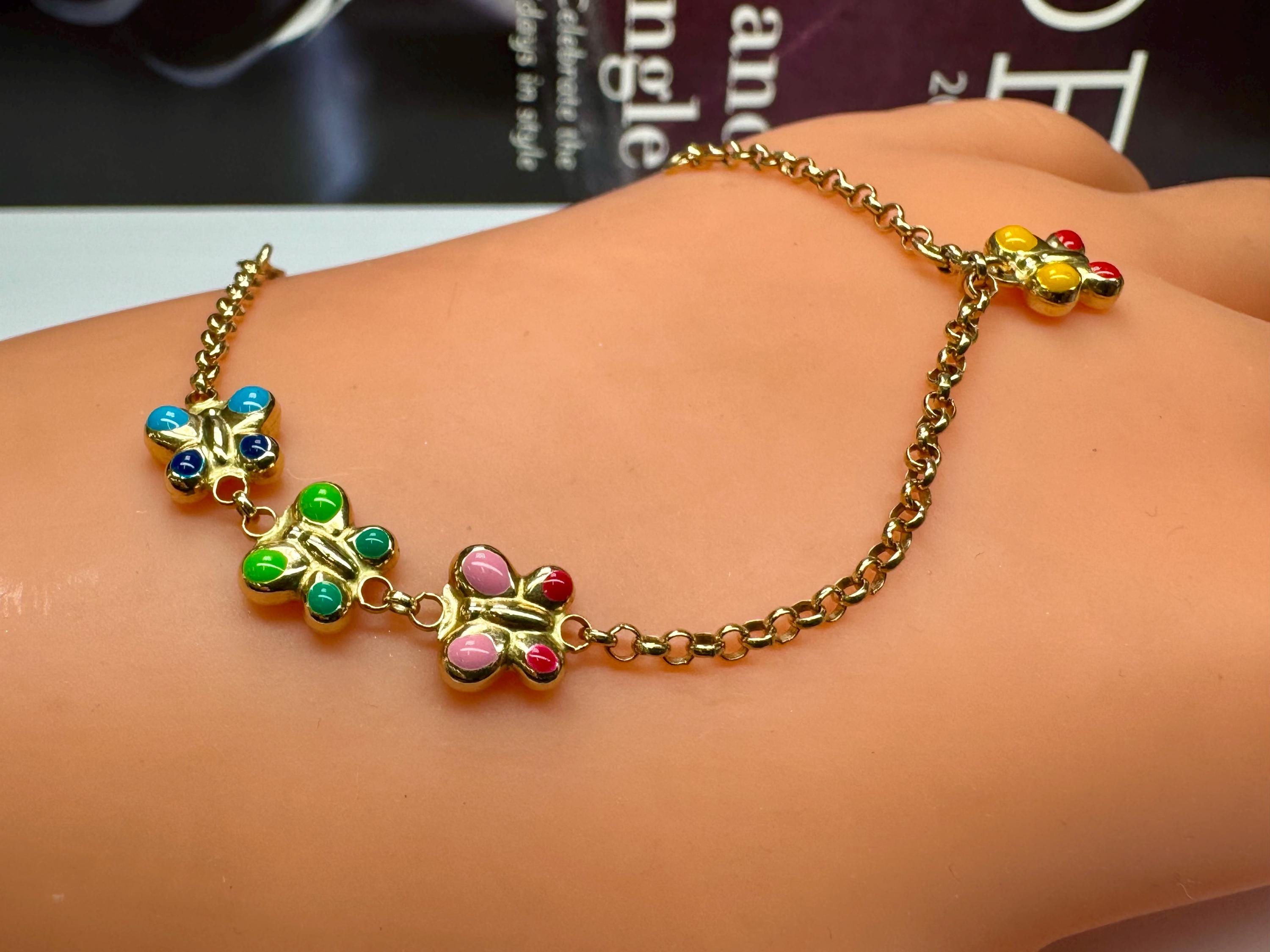 14K Yellow Gold Enamel Butterfly Baby Bracelet - Italy