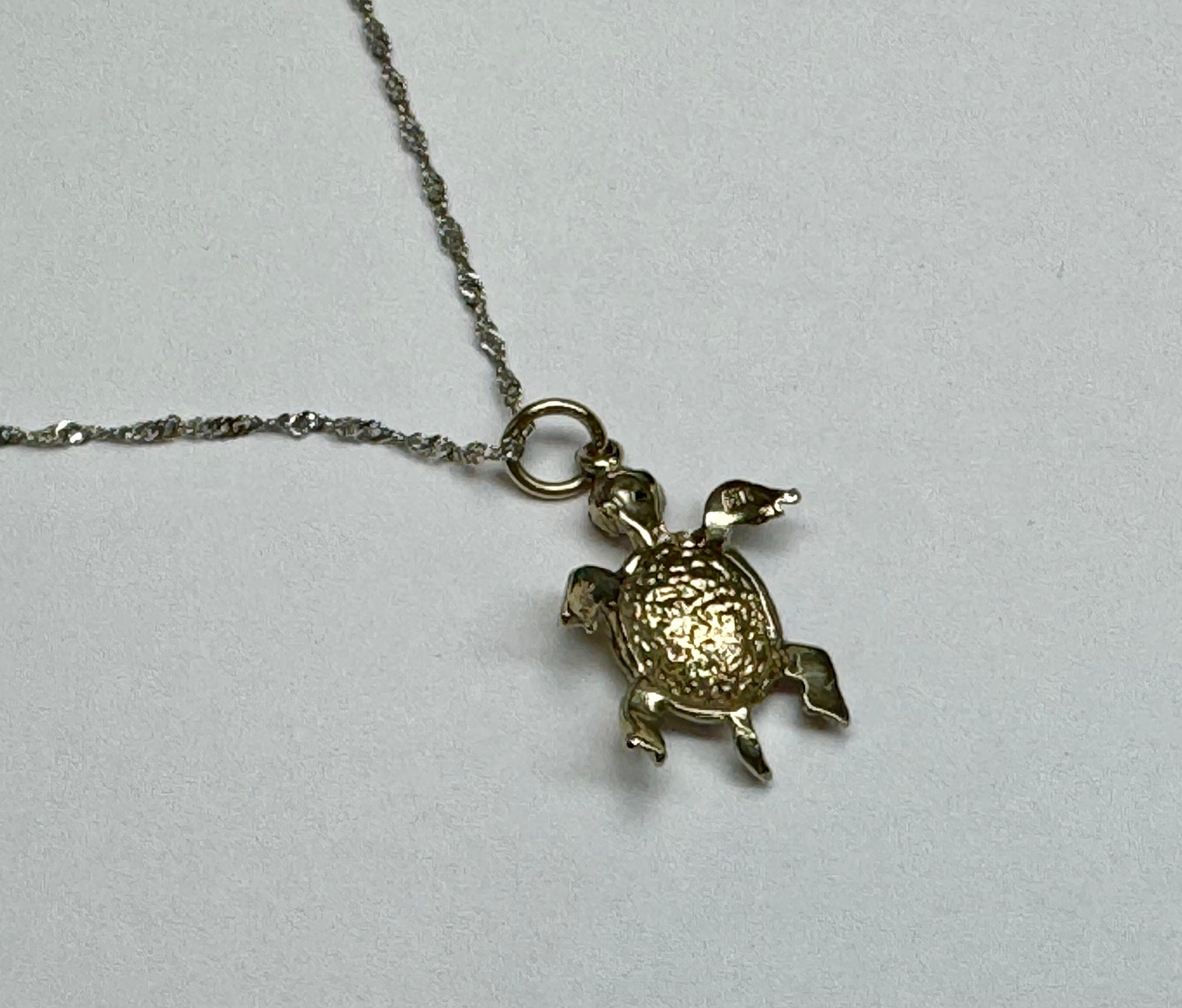 14k White Gold Sea Turtle Pendant with Ruby Eyes