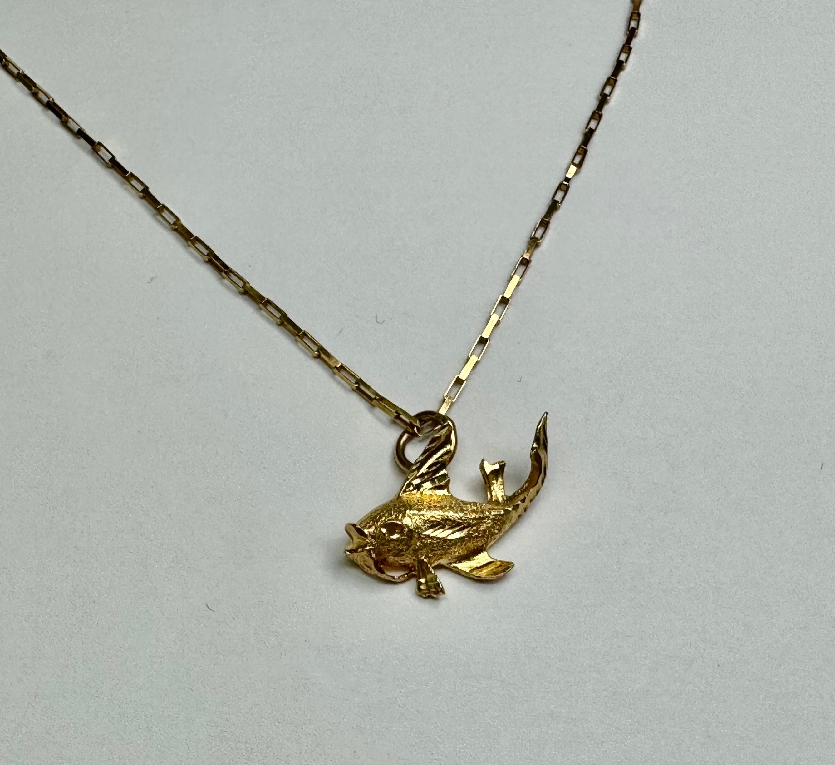 14K Yellow Gold 3D Fish Pendant Charm
