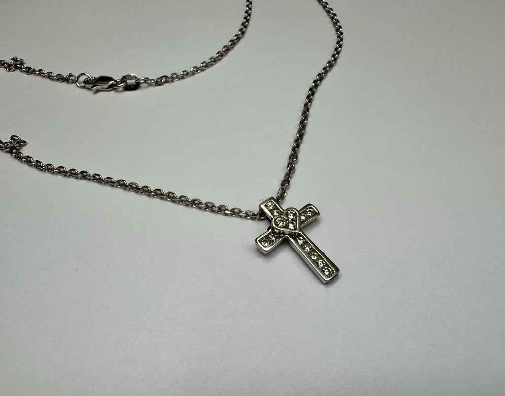 14K White Gold Diamond Cross Pendant Necklace, 16" Chain