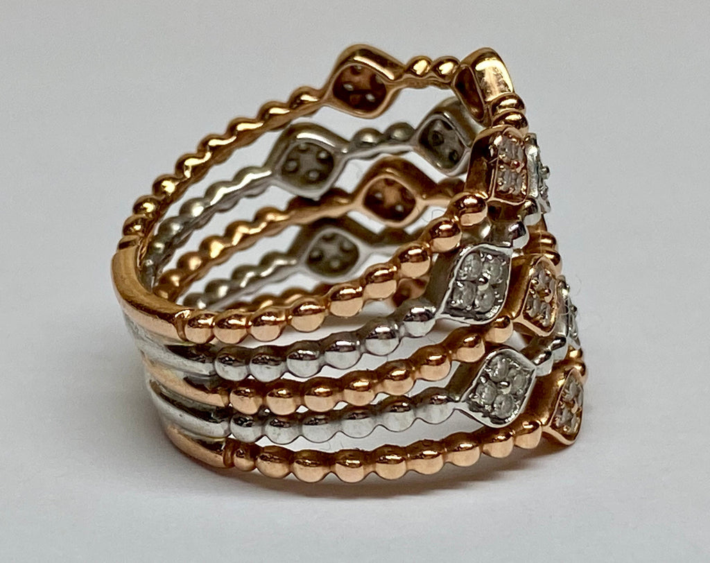 14K Bi-Color White  And Rose Gold Diamond Fashion Ring !! Size 6 1/4