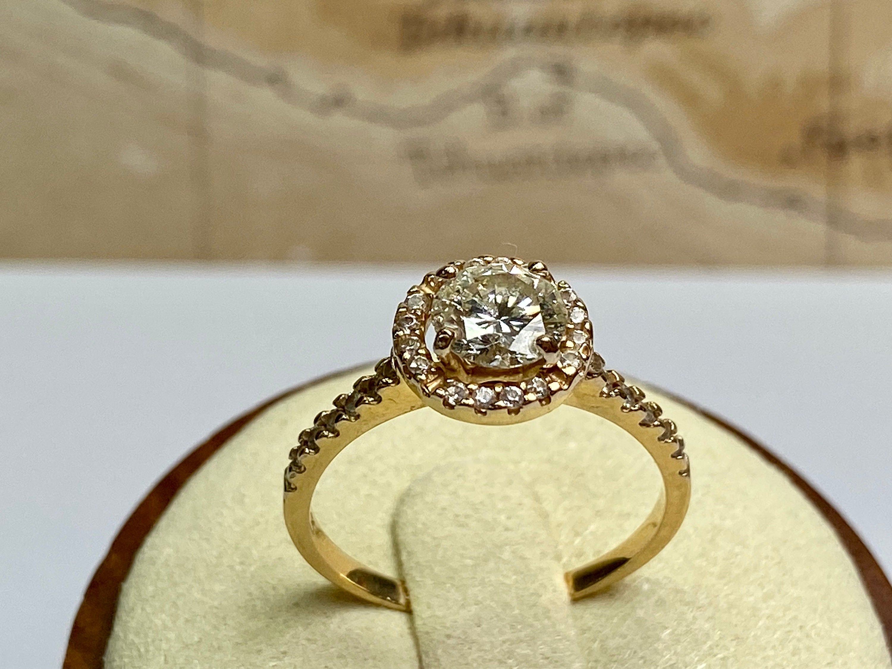 14K Yellow Gold Diamond Halo Engagement Ring - 1 CT, Size 7