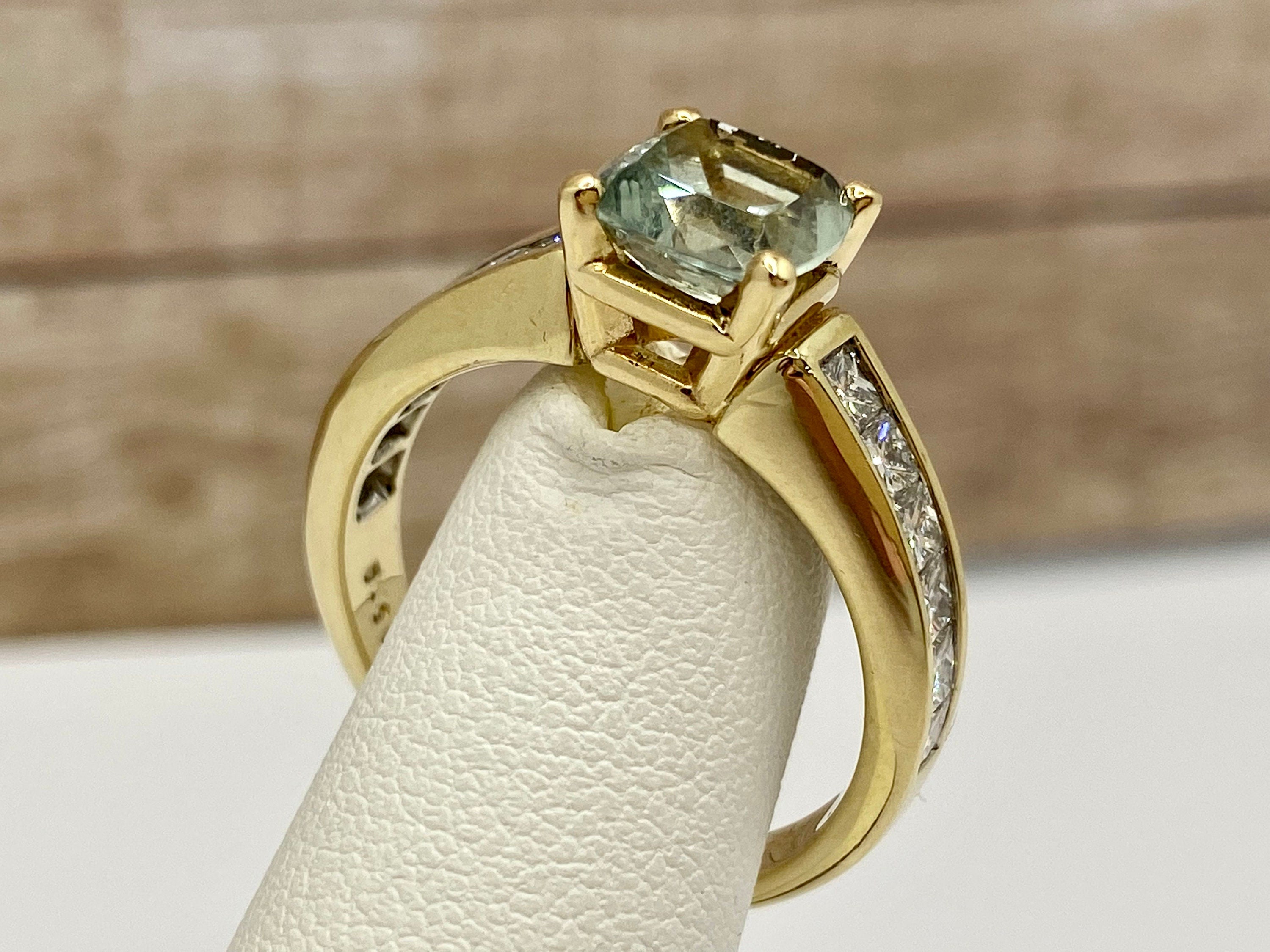 14K Yellow Gold Aquamarine Diamond Statement Ring, Size 8