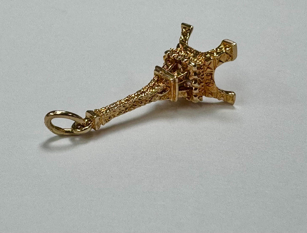 14K Yellow Gold 3D Eiffel Tower Charm Pendant