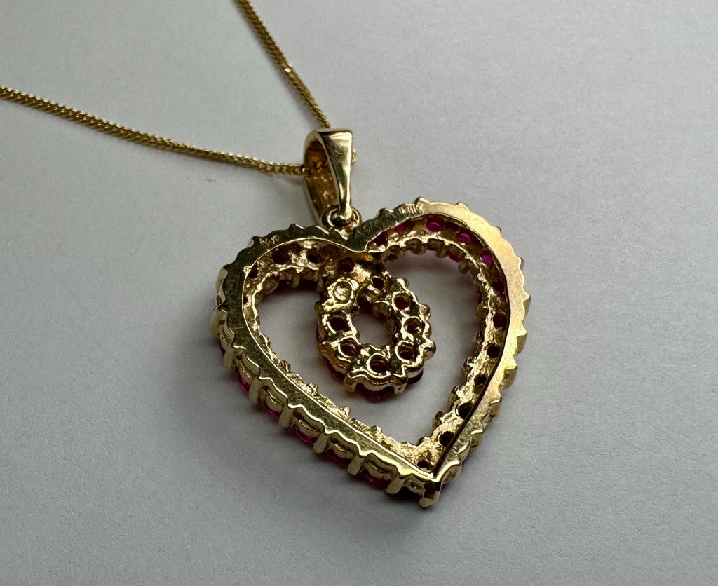 14K Yellow Gold Ruby Heart Pendant Necklace - Adjustable Length