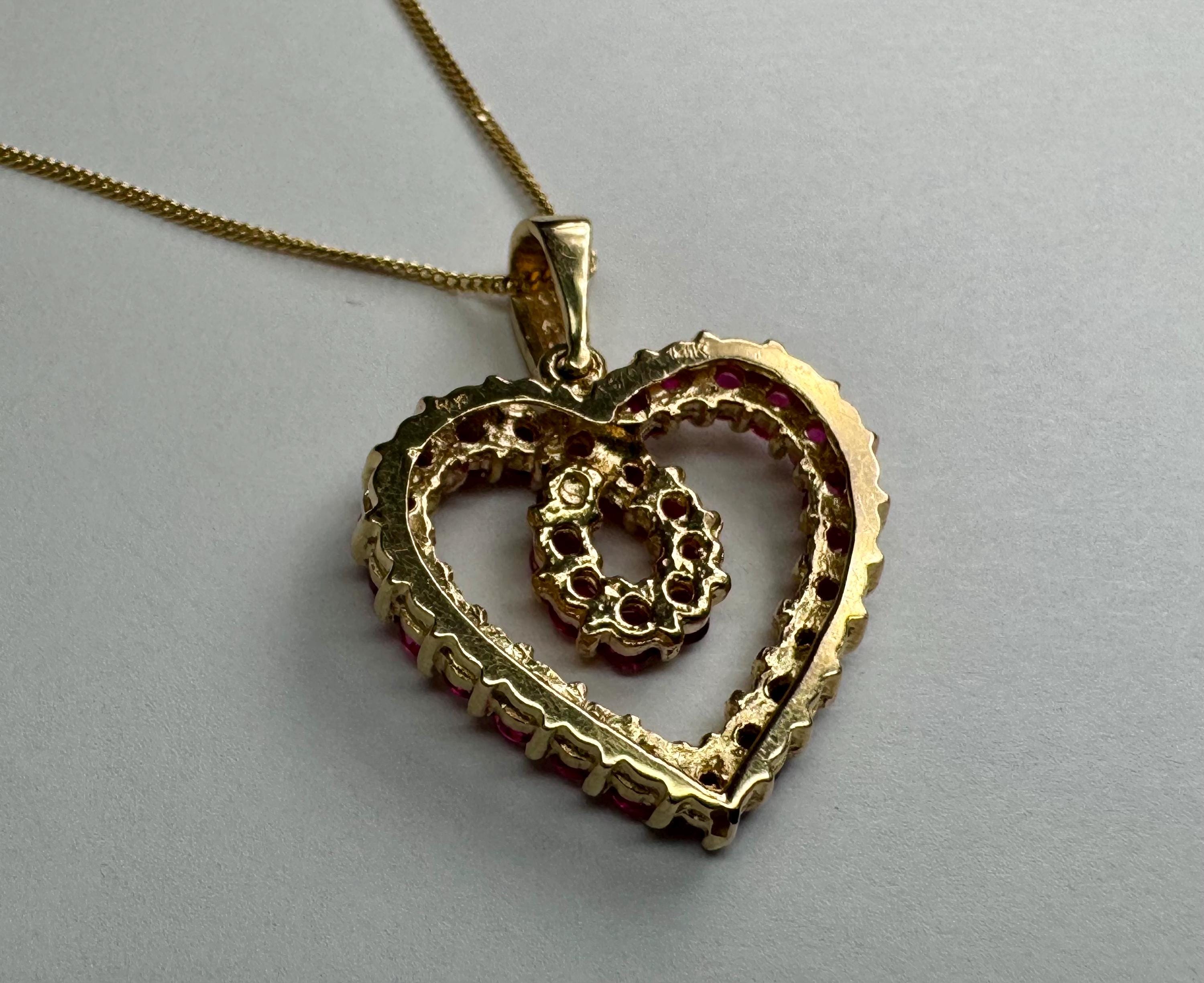 14K Yellow Gold Ruby Heart Pendant Necklace - Adjustable Length