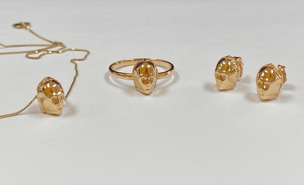10K Yellow Gold C-3P0 Star Wars Set, Necklace, Earring, Ring