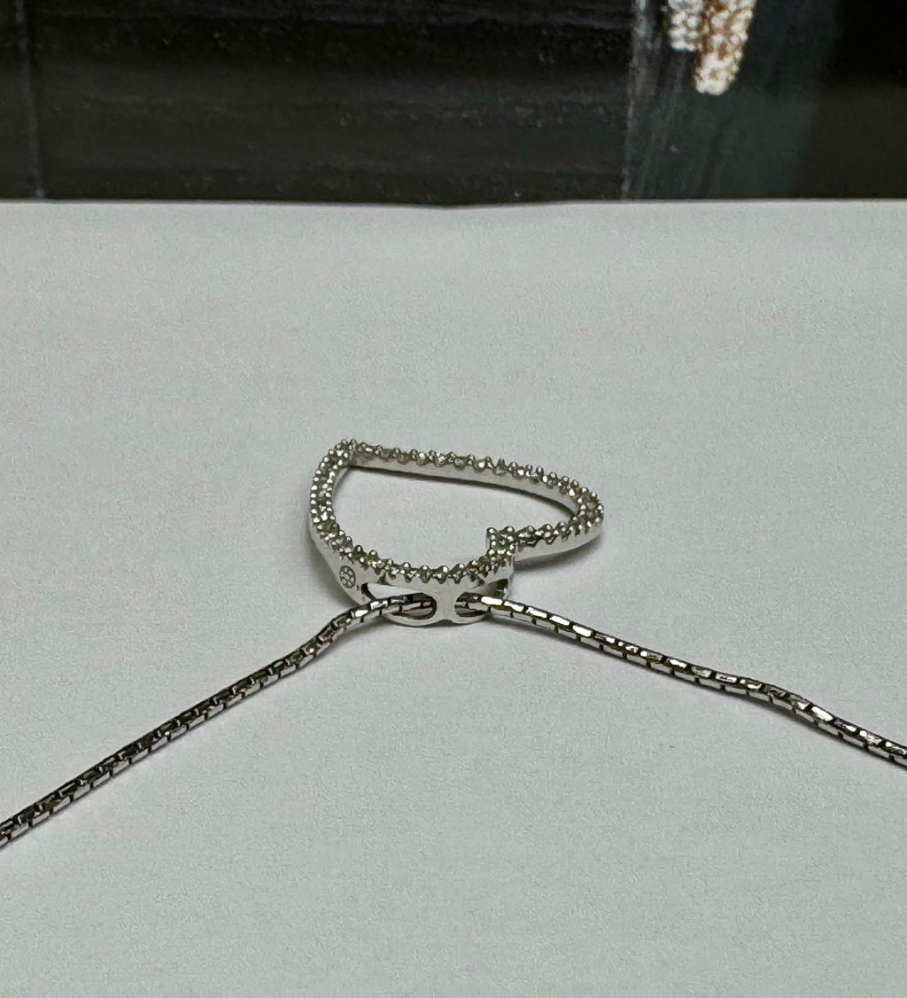 14K White Gold Diamond Open Heart Pendant Necklace - 18 Inch