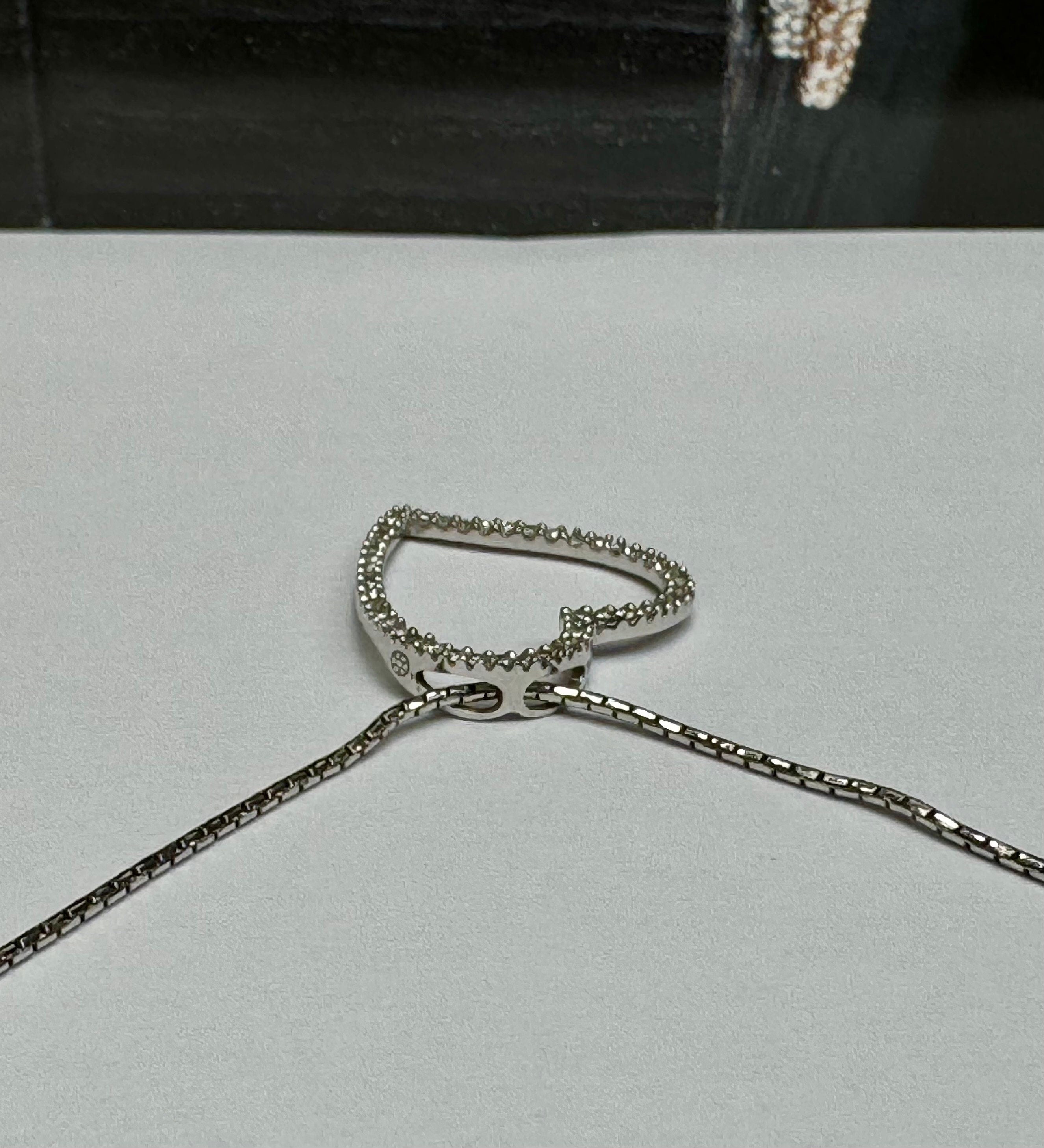 14K White Gold Diamond Open Heart Pendant Necklace - 18 Inch