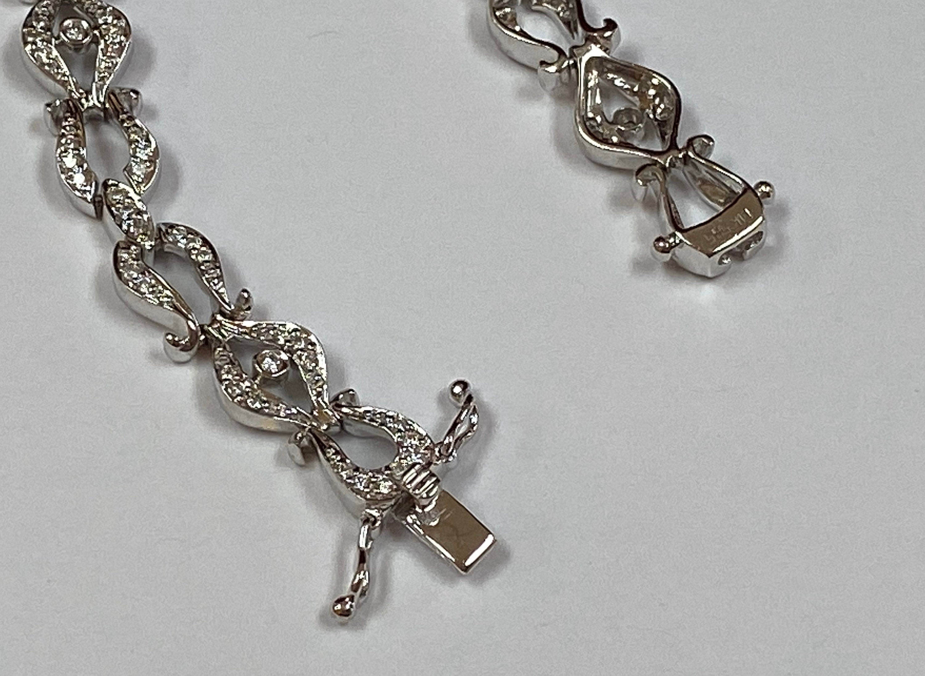 14K White Solid Gold Diamond Women's Bracelet !!!!!