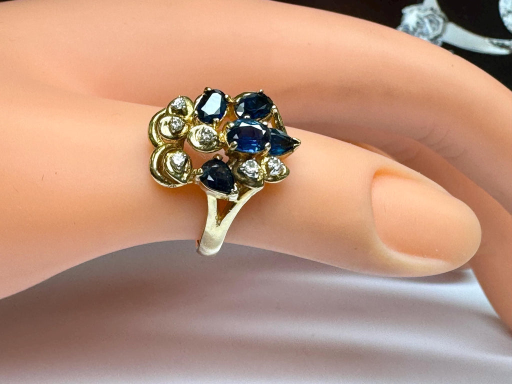 14K Yellow Gold Sapphire Diamond Ring - Size 6 1/2