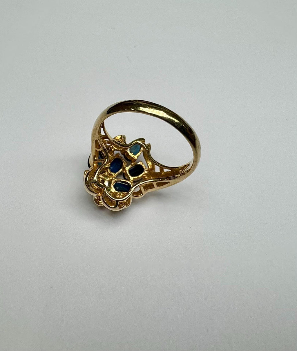 14K Yellow Gold Sapphire Diamond Ring - Size 6 1/2