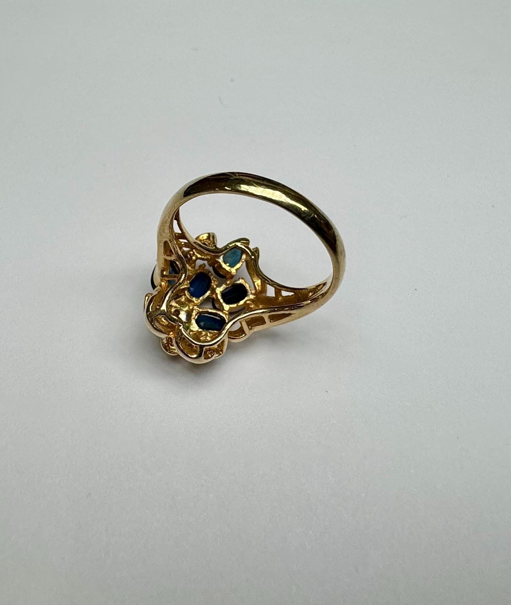 14K Yellow Gold Sapphire Diamond Ring - Size 6 1/2