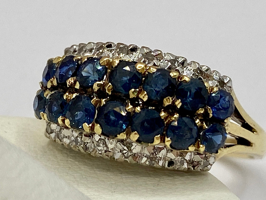 14K Yellow Gold Ceylon Sapphire Ring with Diamonds, US Size 6