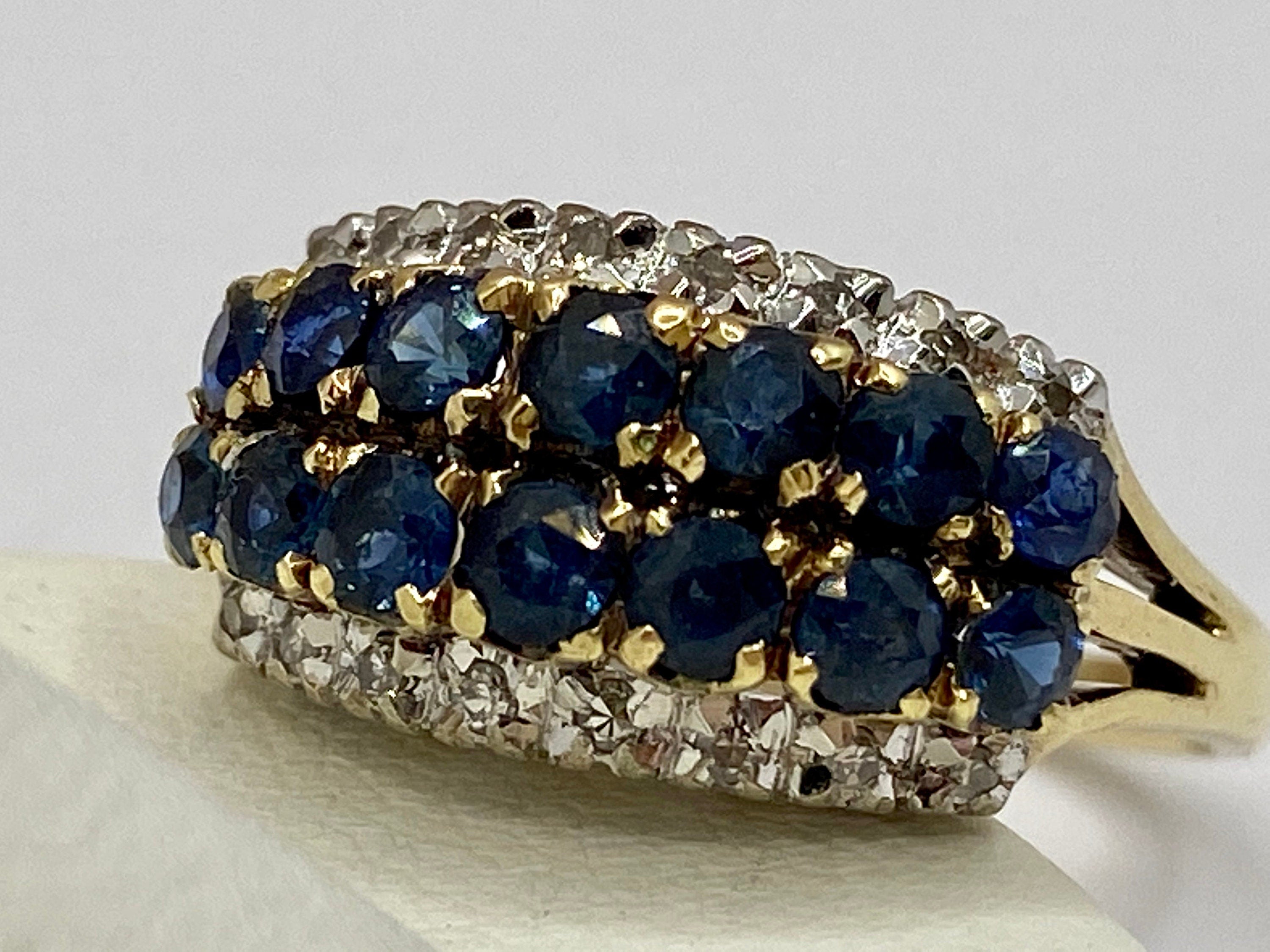 14K Yellow Gold Ceylon Sapphire Ring with Diamonds, US Size 6