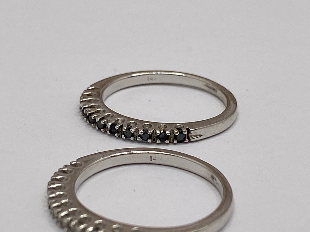 14K Solid White Gold Stackable  Band/Ring With Black White Diamonds !!! Size 5 3/4