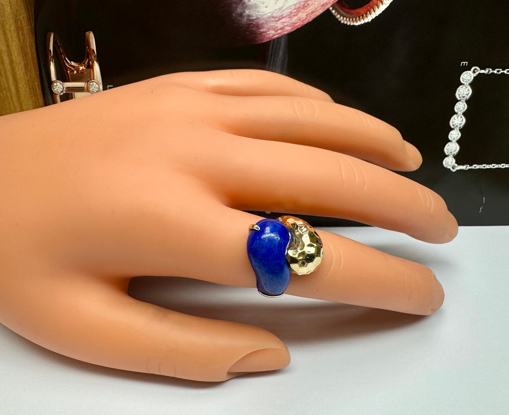 14K Yellow Gold & Blue Lapis Yin Yang Pinky Ring !!! Size 6