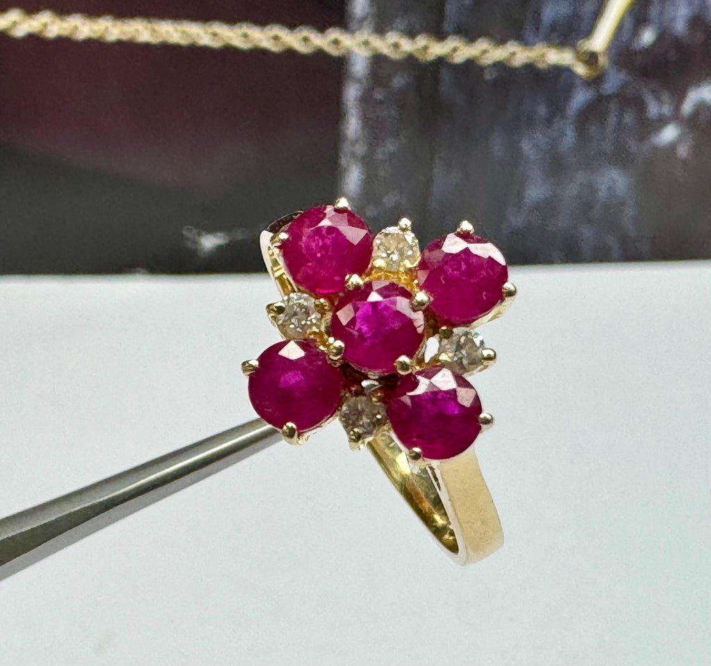 14K Yellow Gold Ruby and Diamond Ring - Size 7.5