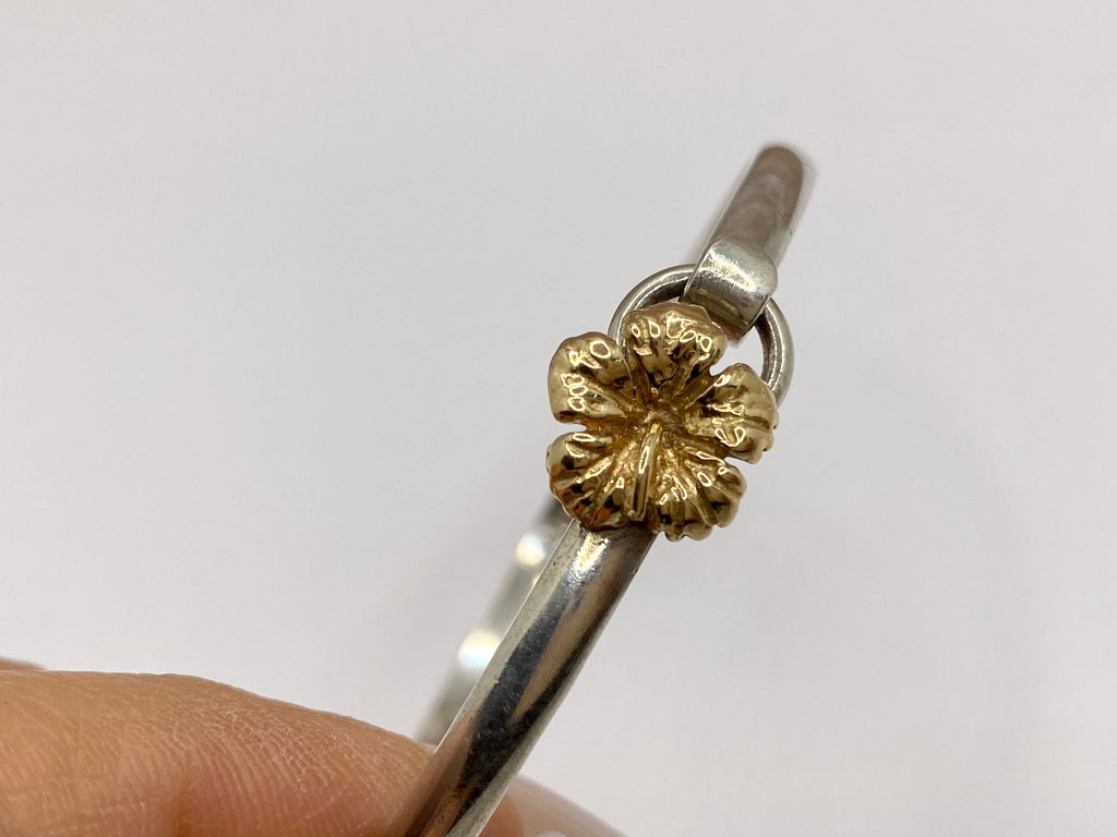14K Yellow Gold Flower And 925 Sterling Silver CBC Caribbean Bracelet Co. Bangle Bracelet