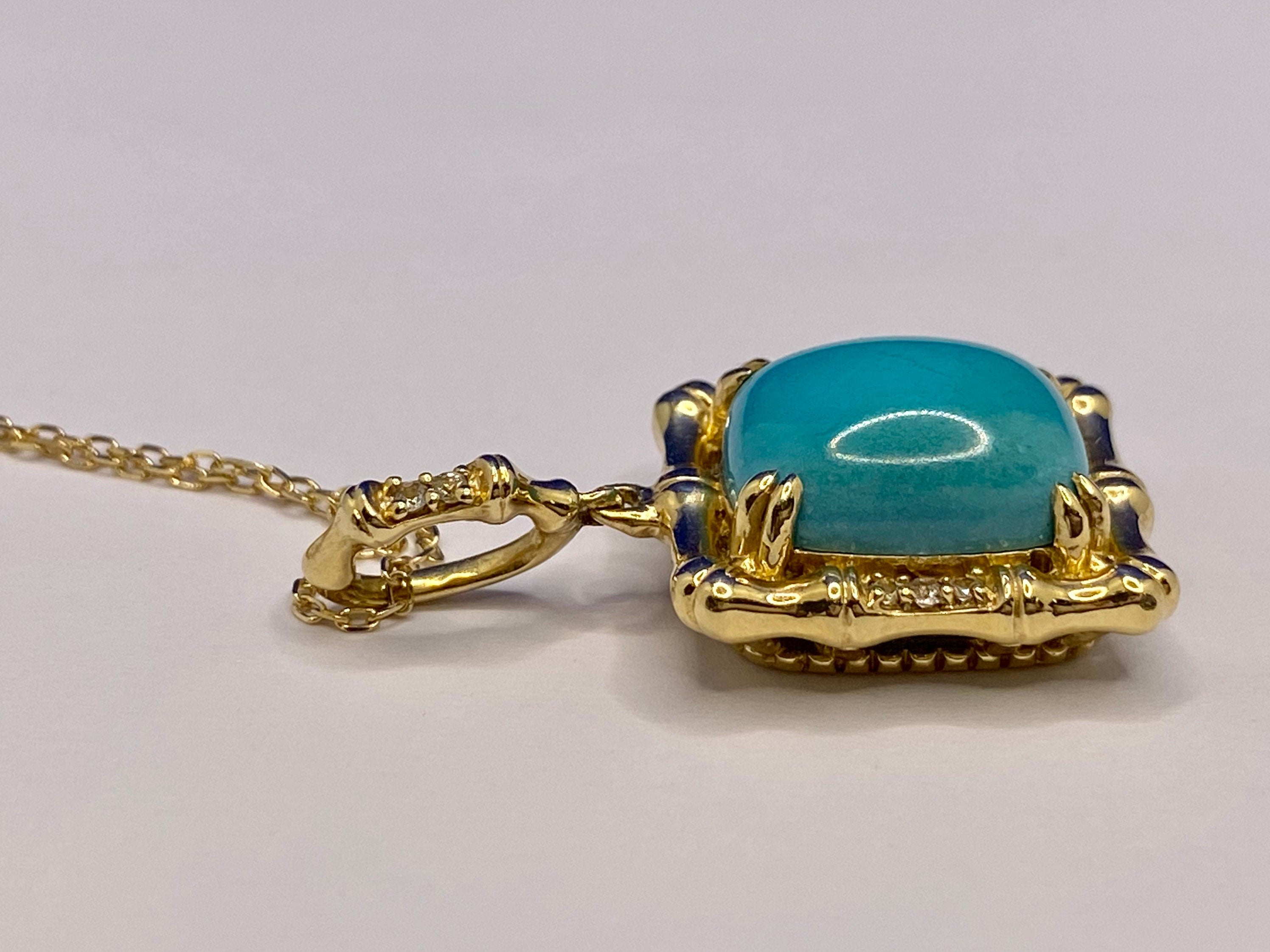 14K Yellow Gold Turquoise Pendant Necklace with Diamond Accents