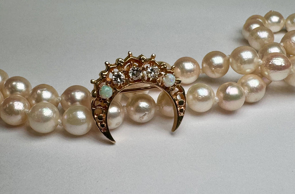 14K Gold Diamond Opal Crescent Moon Brooch – Victorian Celestial Pin