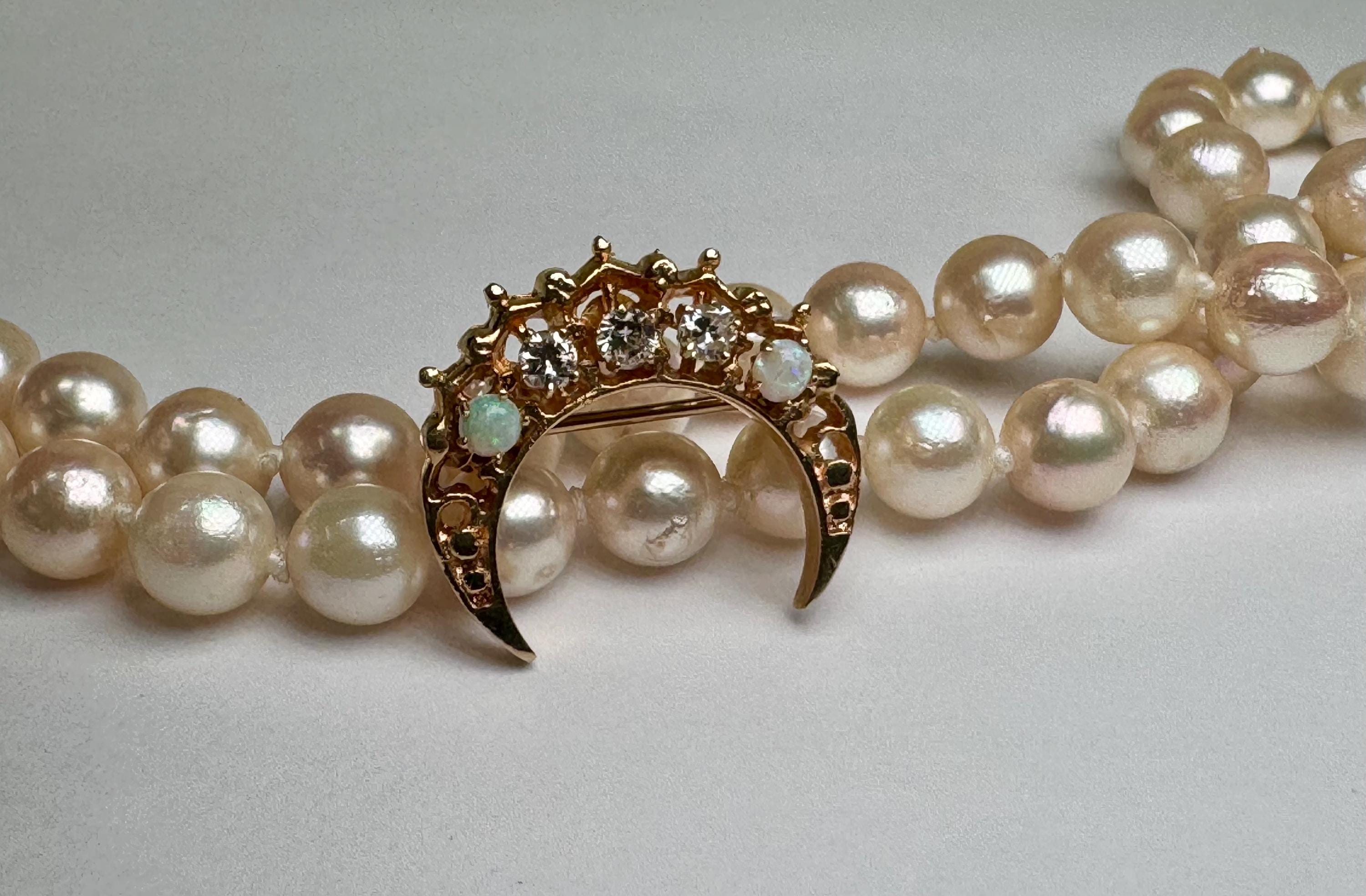 14K Gold Diamond Opal Crescent Moon Brooch – Victorian Celestial Pin