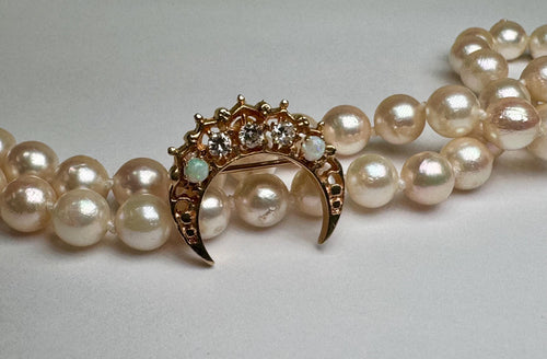 14K Gold Diamond Opal Crescent Moon Brooch – Victorian Celestial Pin