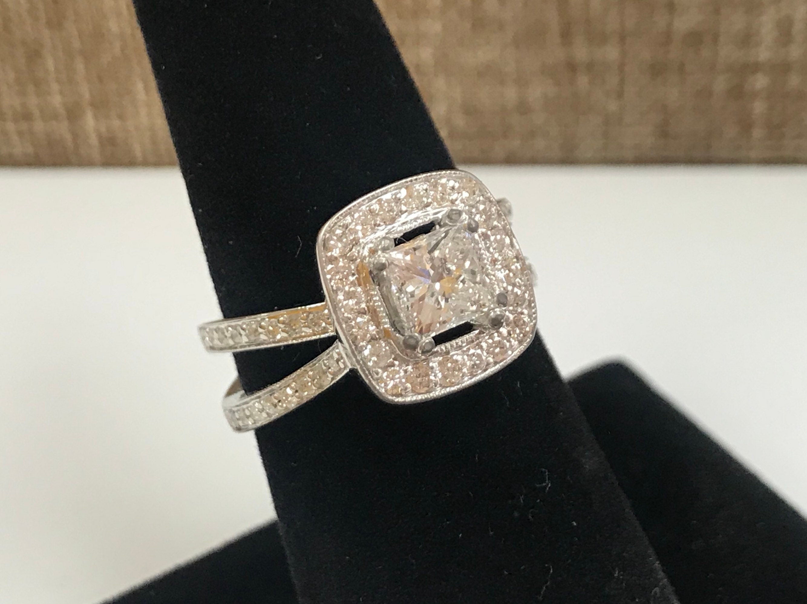 14K White Gold Princess Cut Diamond Ring - .99 Ct, Size 7.5