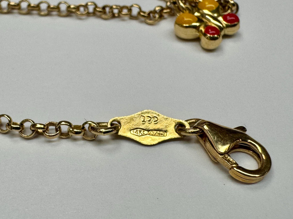 14K Yellow Gold Enamel Butterfly Baby Bracelet - Italy
