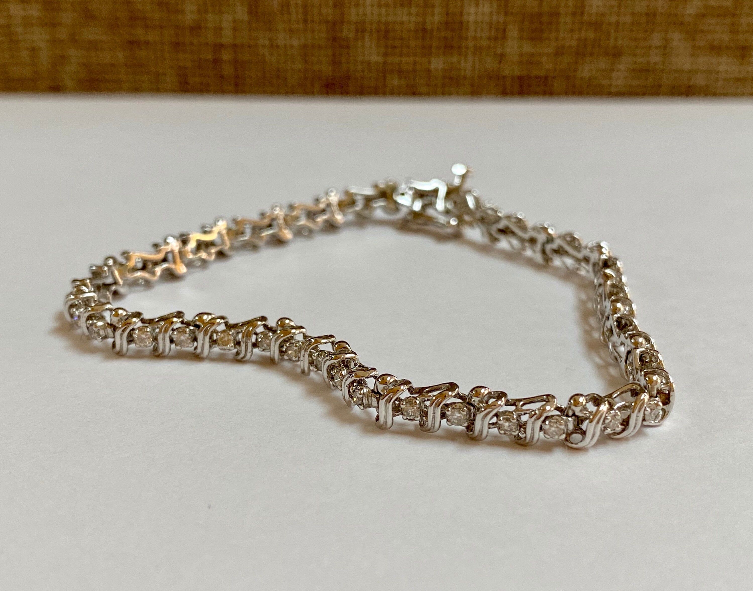 14K White Solid Gold And Diamond Tennis Bracelet!!!