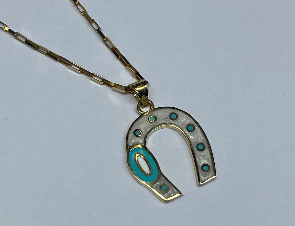 14K Yellow Gold Horseshoe Evil Eye Pendant Charm
