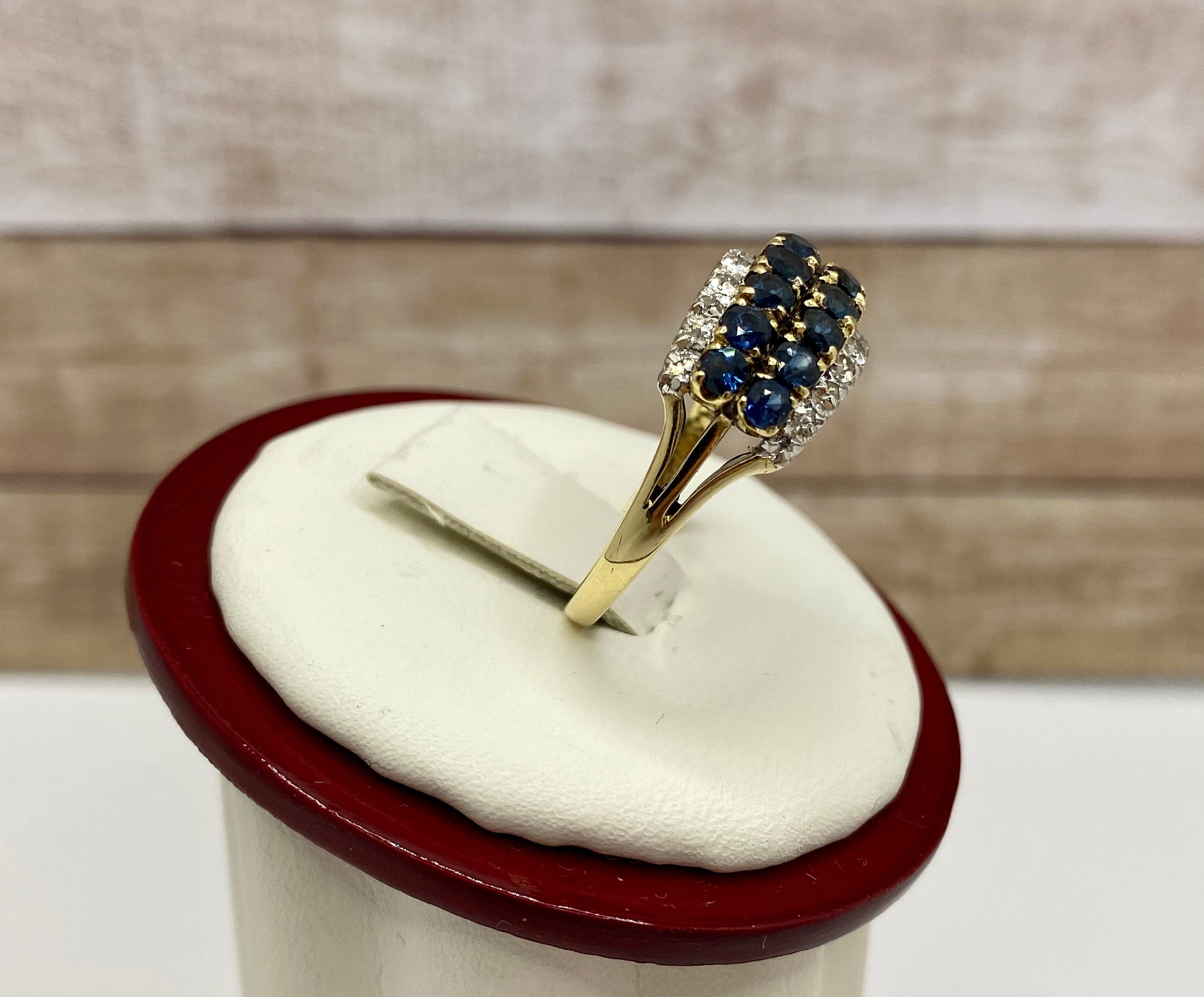 14K Yellow Gold Ceylon Sapphire Ring with Diamonds, US Size 6