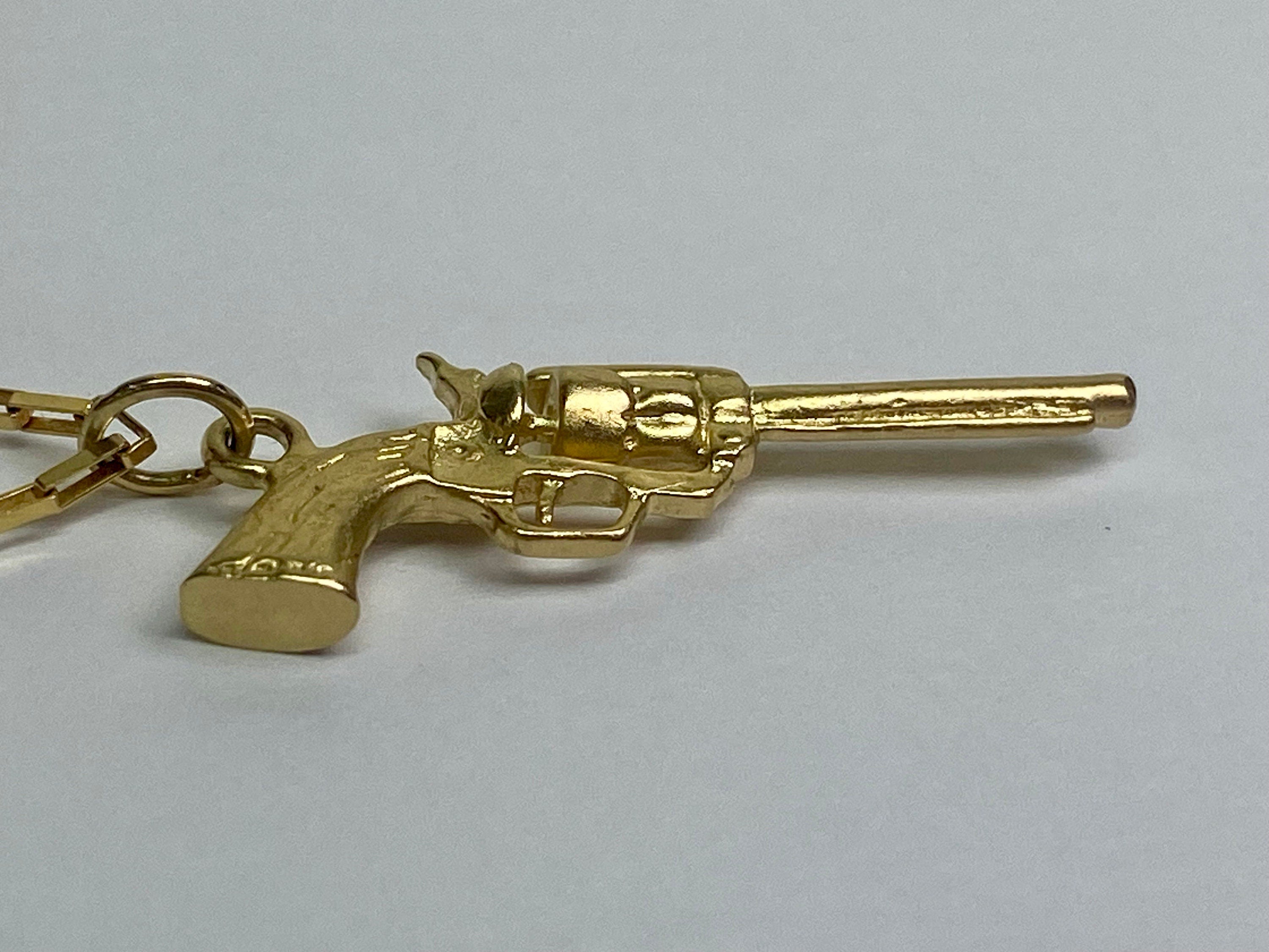 14K Yellow Solid Gold 3D Revolver Pistol Gun Pendant/Charm !!!!