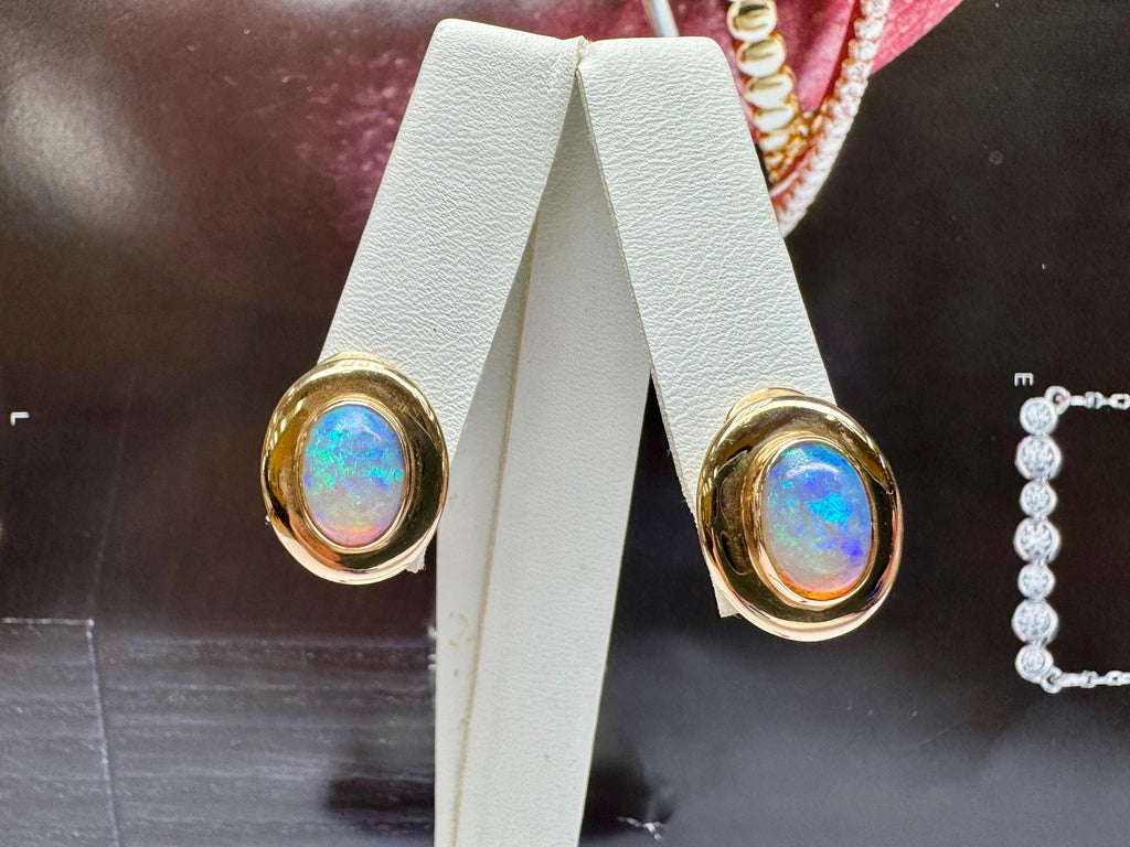 14K Yellow Gold Fire Opal Clip On Earrings