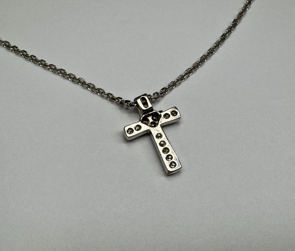 14K White Gold Diamond Cross Pendant Necklace, 16" Chain