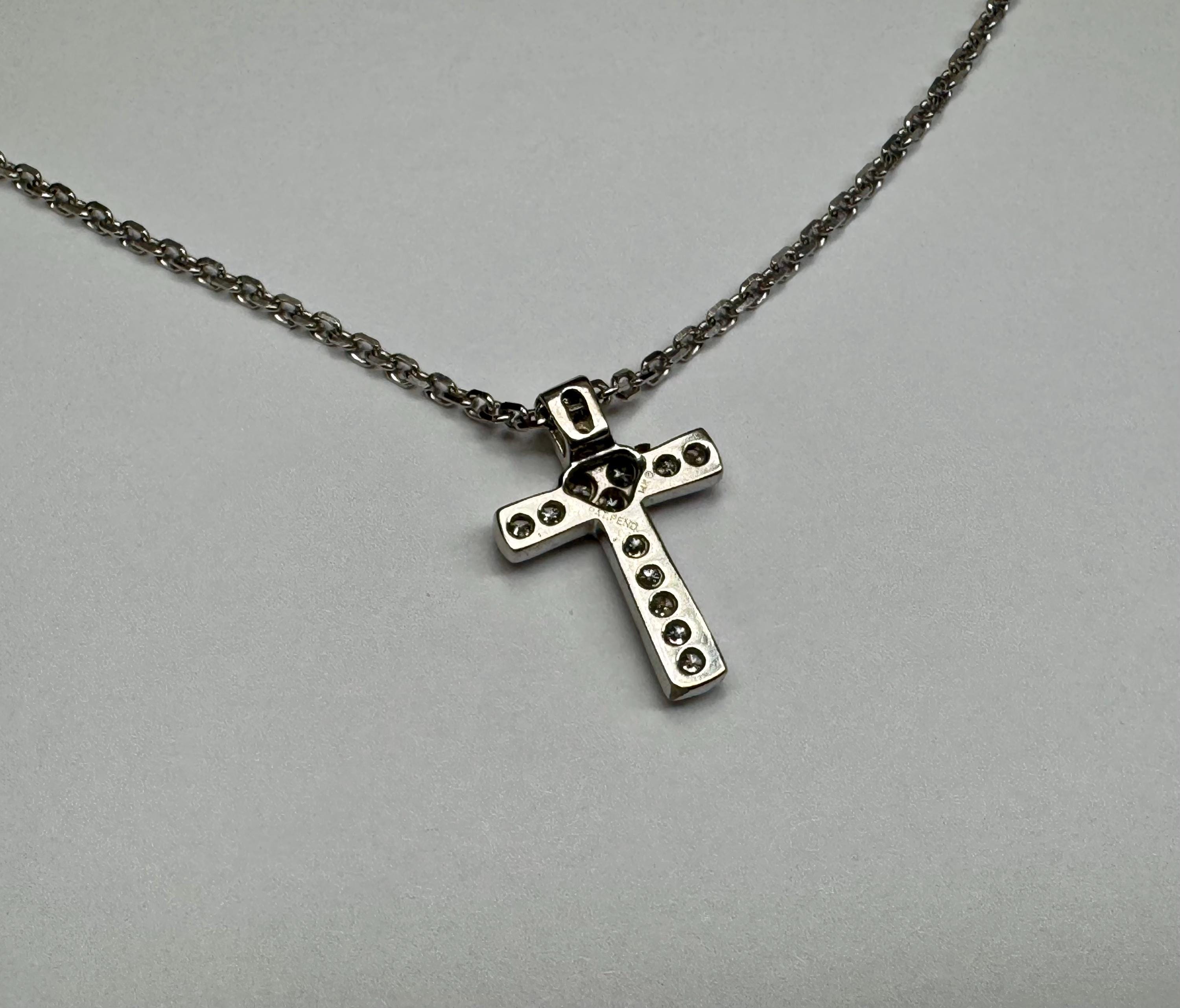 14K White Gold Diamond Cross Pendant Necklace, 16" Chain