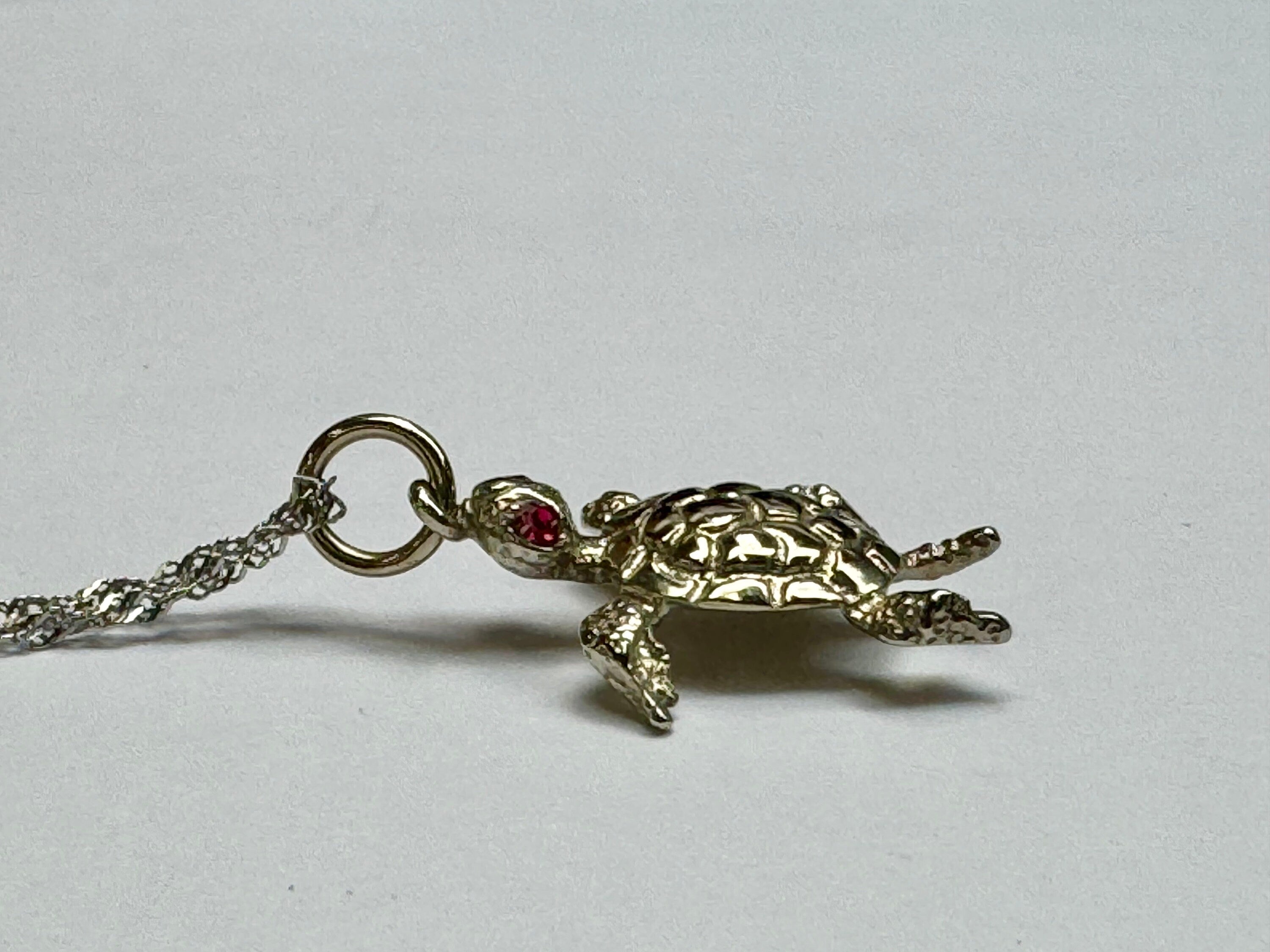 14k White Gold Sea Turtle Pendant with Ruby Eyes