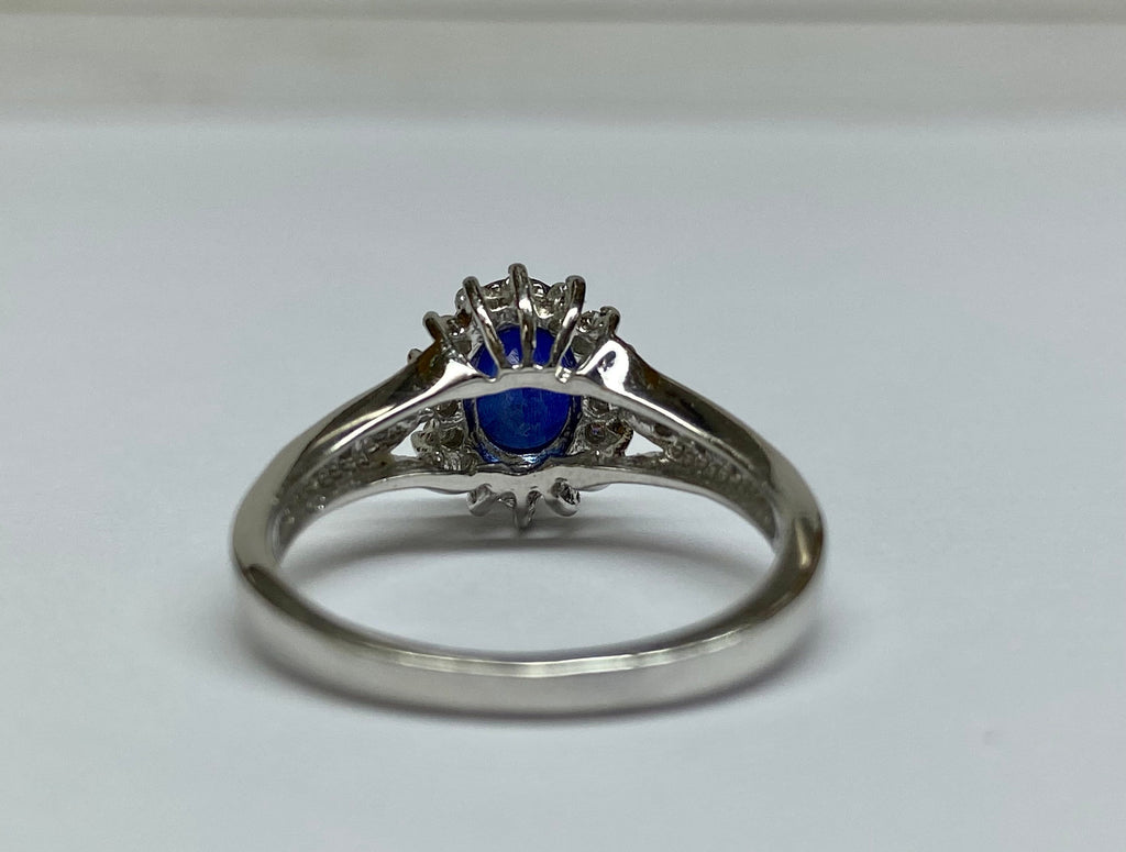 18K White Solid Gold With Natural  Oval Cut Ceylon Sapphire &  Diamond Ring!!!!