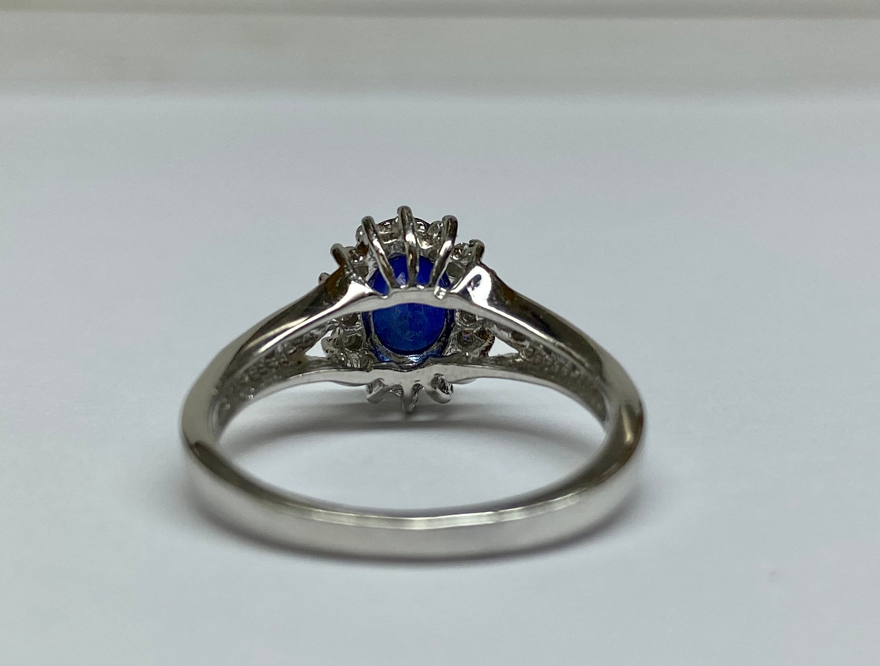 18K White Solid Gold With Natural  Oval Cut Ceylon Sapphire &  Diamond Ring!!!!