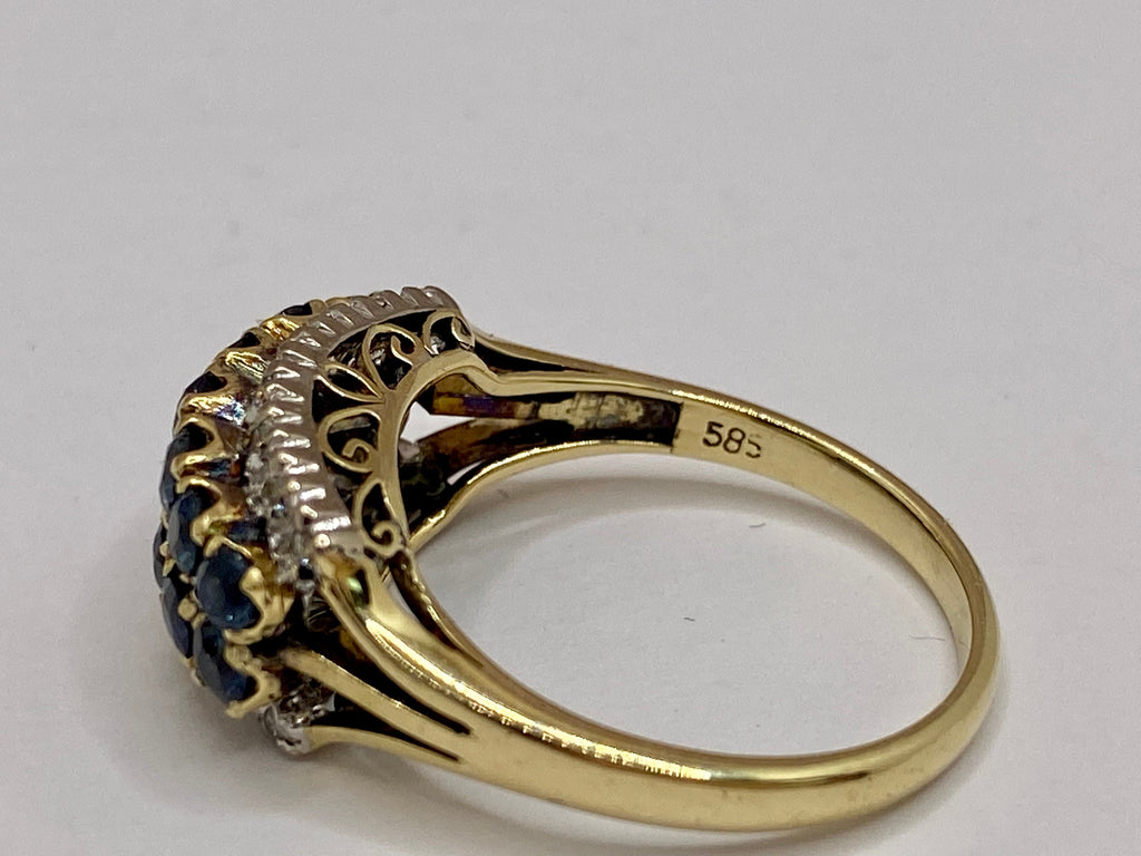 14K Yellow Gold Ceylon Sapphire Ring with Diamonds, US Size 6