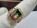 14K Yellow Gold Watermelon Tourmaline Diamond Ring, Size 7 3/4