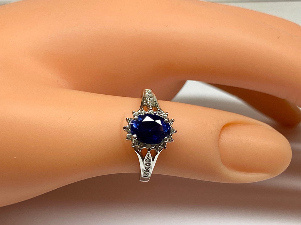 18K White Solid Gold With Natural  Oval Cut Ceylon Sapphire &  Diamond Ring!!!!
