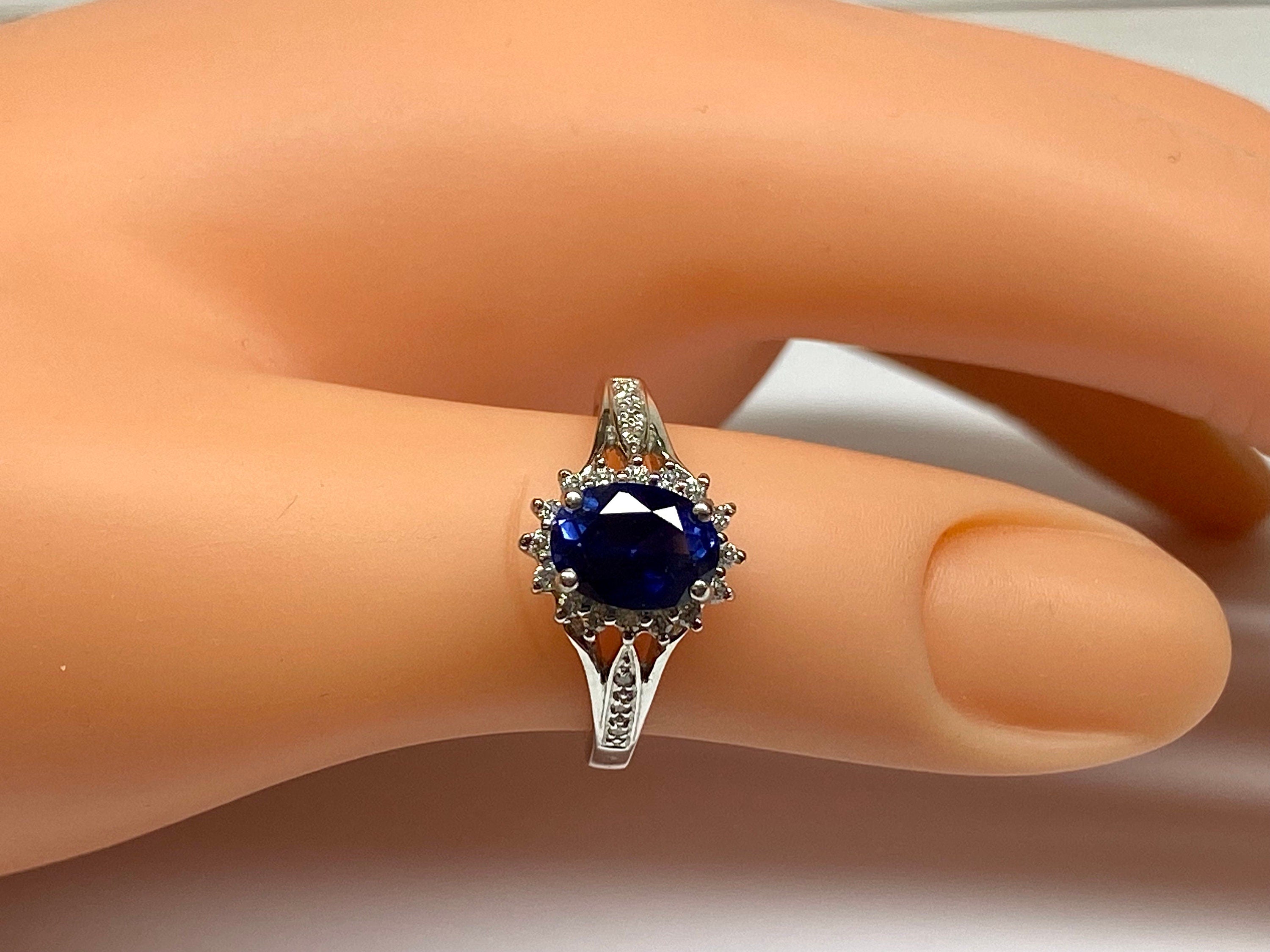 18K White Solid Gold With Natural  Oval Cut Ceylon Sapphire &  Diamond Ring!!!!