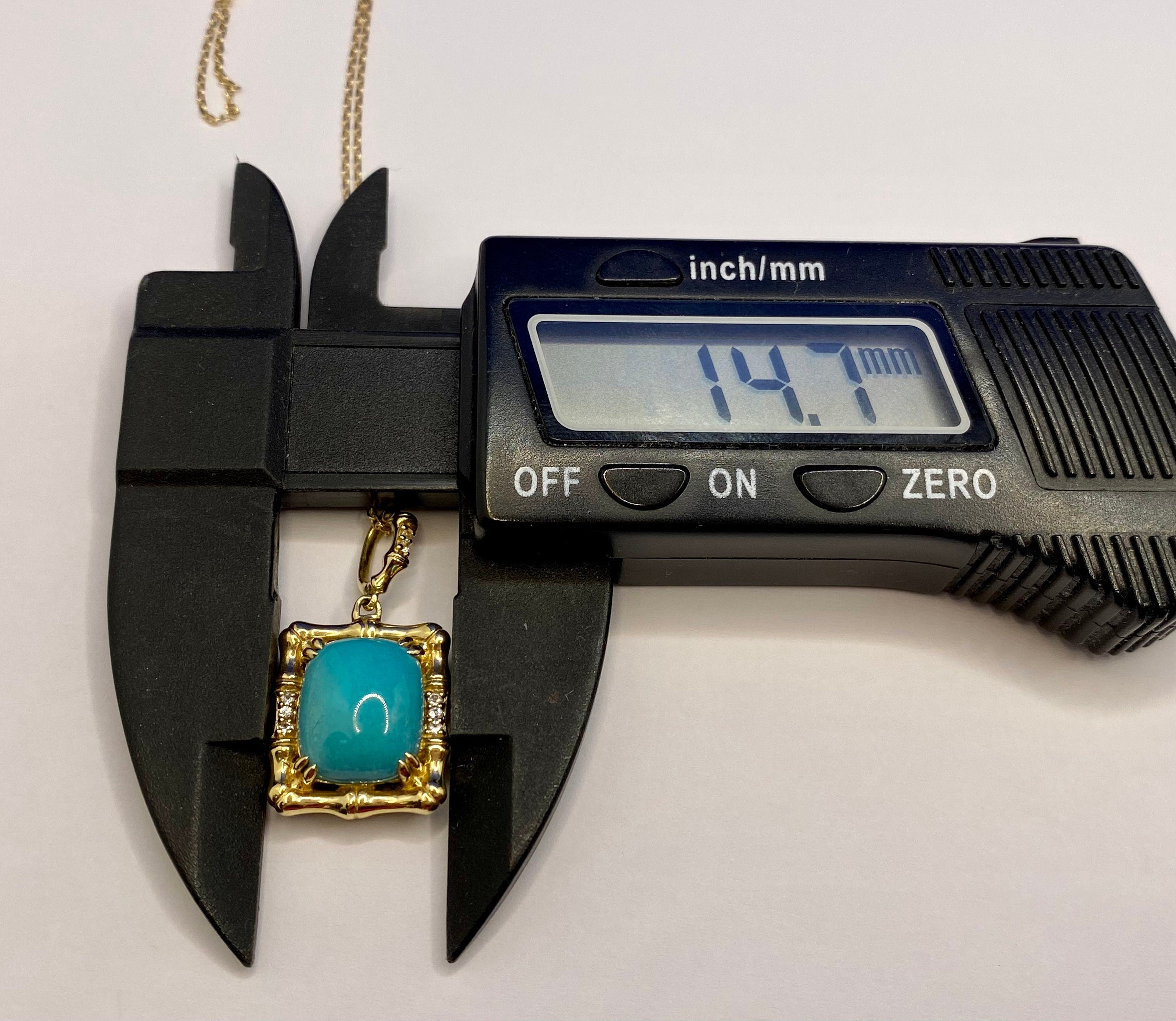 14K Yellow Gold Turquoise Pendant Necklace with Diamond Accents