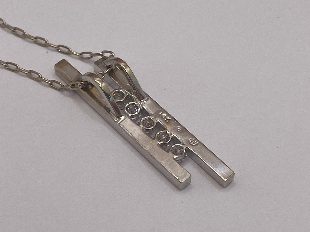 14K White Gold Diamond Vertical Bar Pendant Necklace