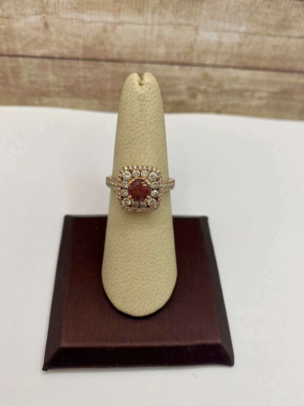 14K Rose Gold Diamond Ring: Smoky Quartz Halo, Size 6.5