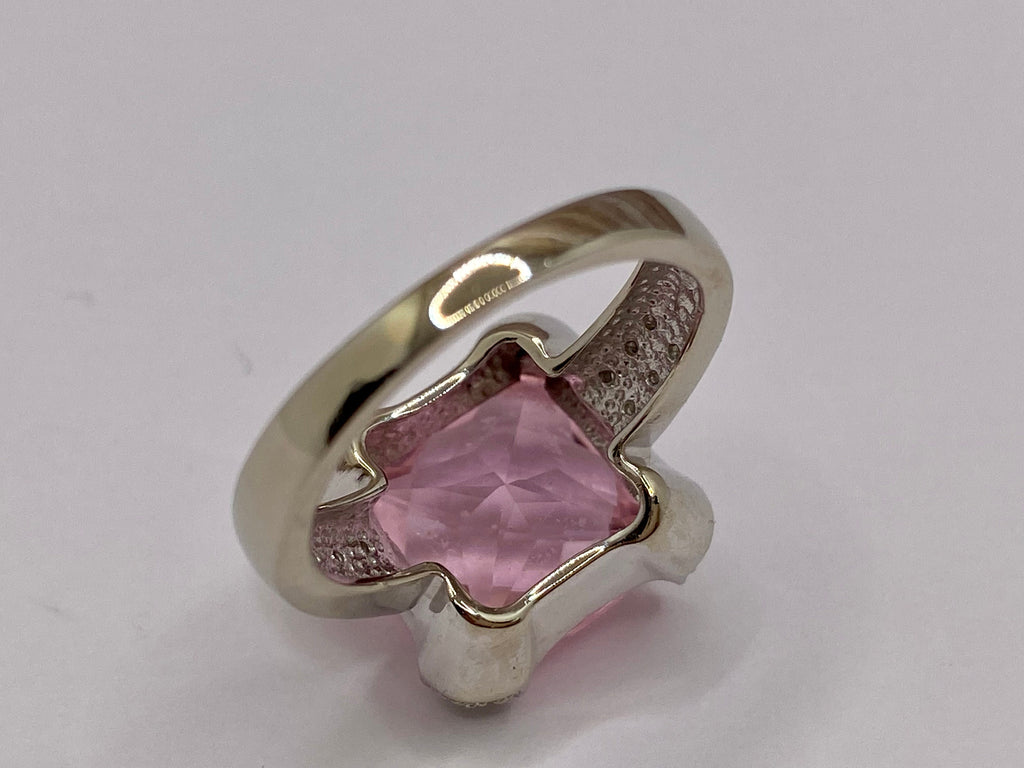 14k White Gold Pink Tourmaline Ring with Diamond Accents