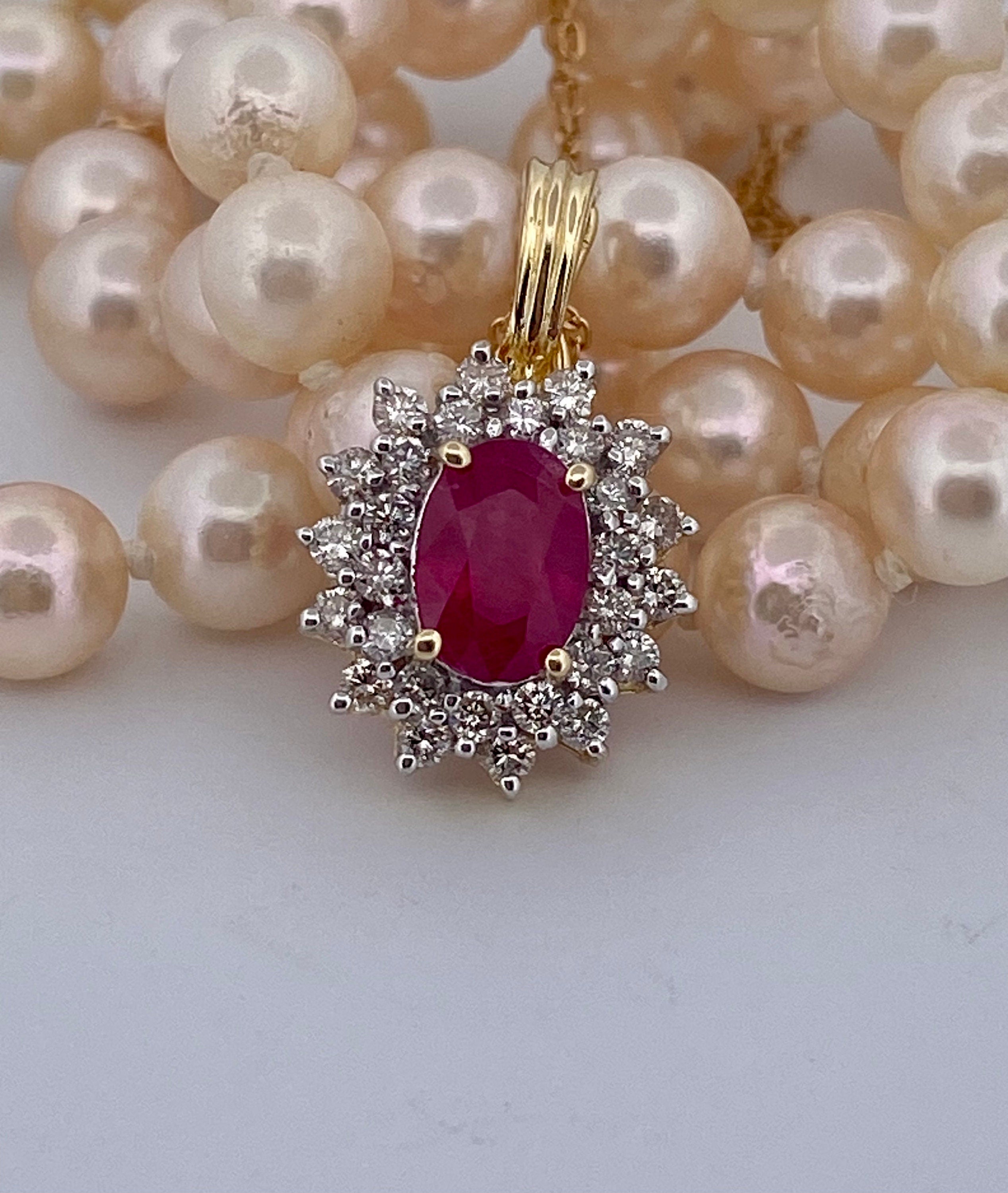 14K Yellow Gold Ruby and Diamond Halo Pendant