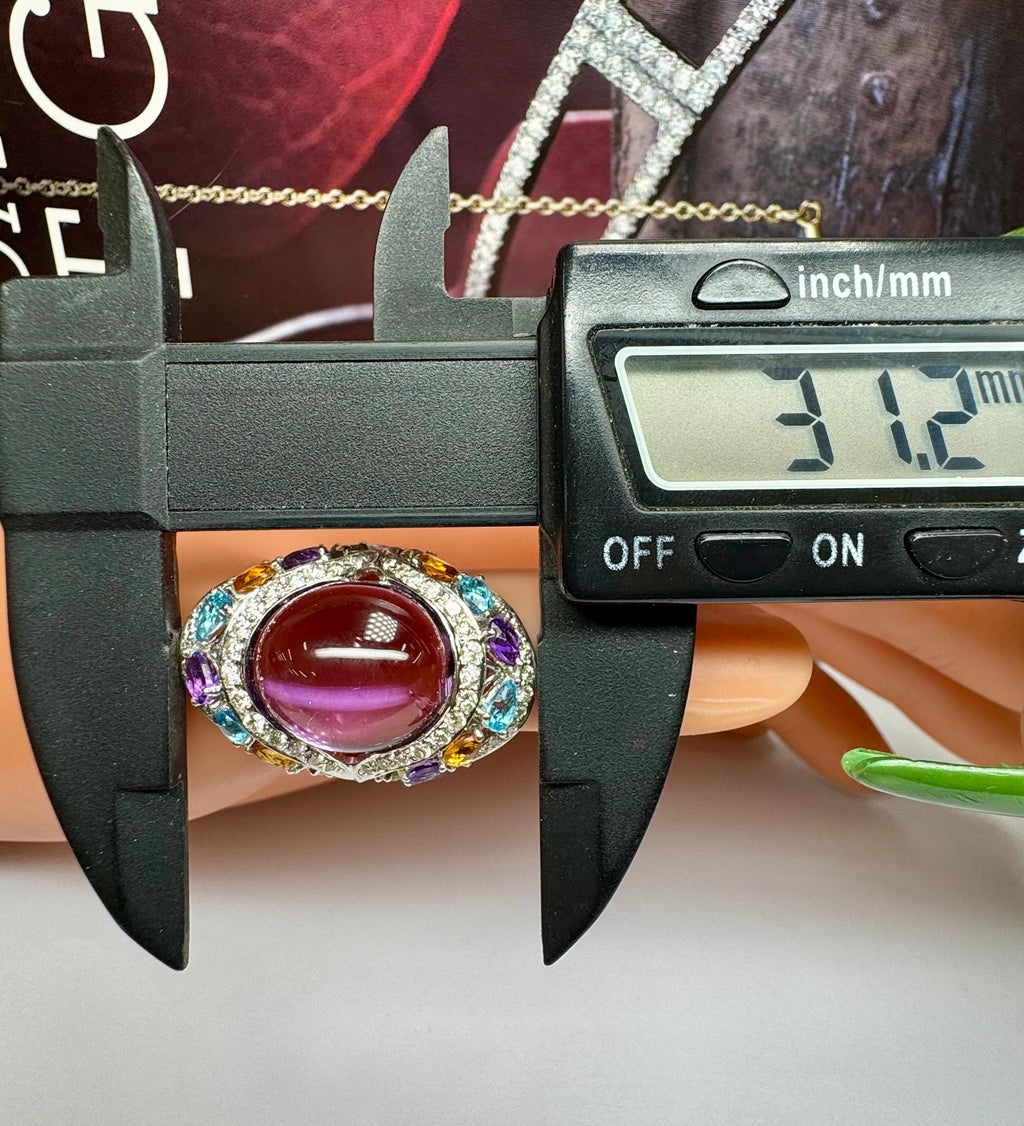 18K White Gold Multi-Gem Amethyst Diamond Cocktail Ring